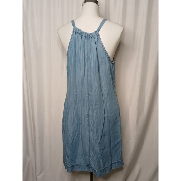 Kut From The Kloth Denim Chambray Pockets Halter Mini Dress Size 10 - Picture 2 of 10